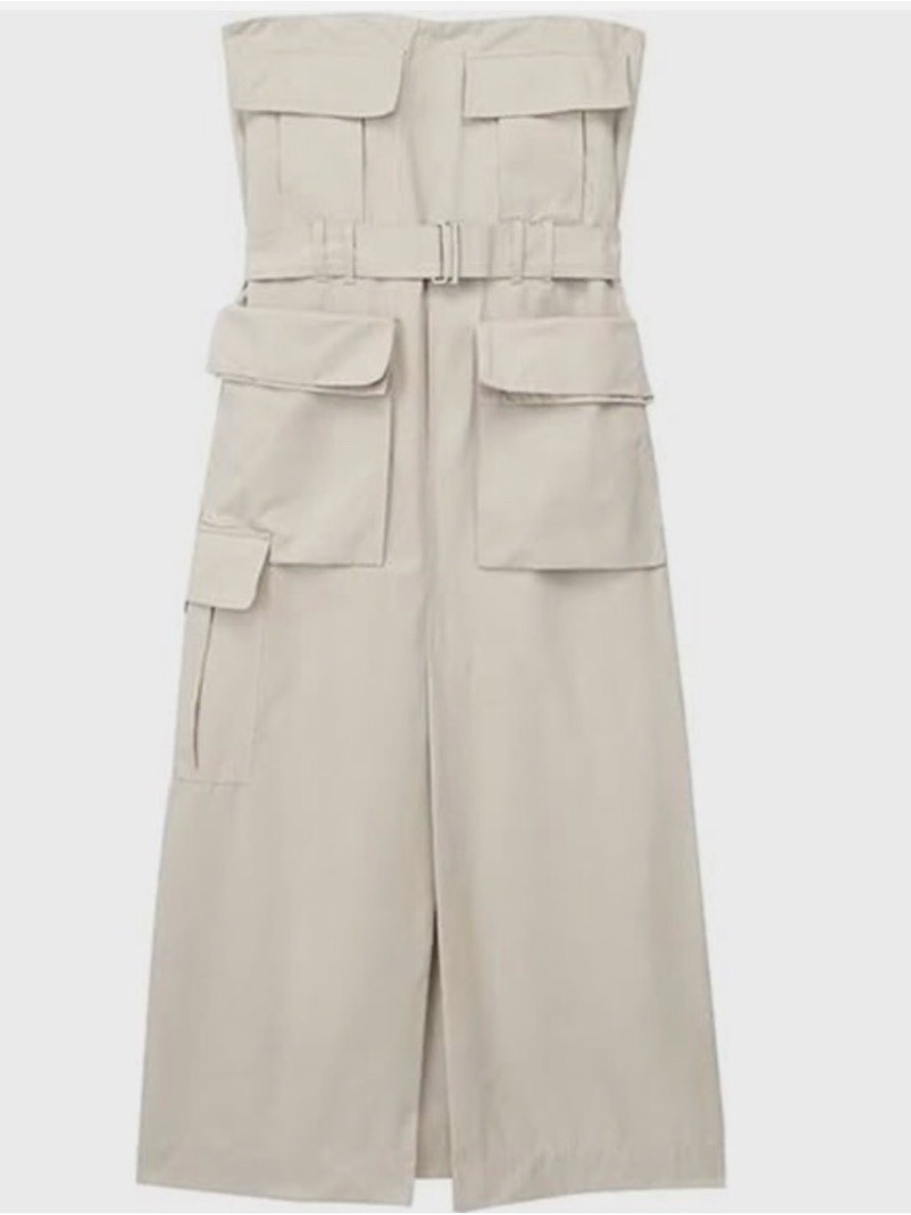 Zara Strapless Cargo Midi Dress in Light Beige